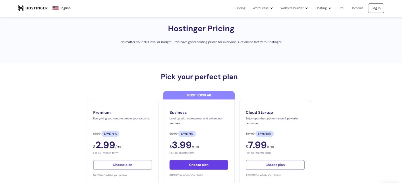 Hostinger Pricing